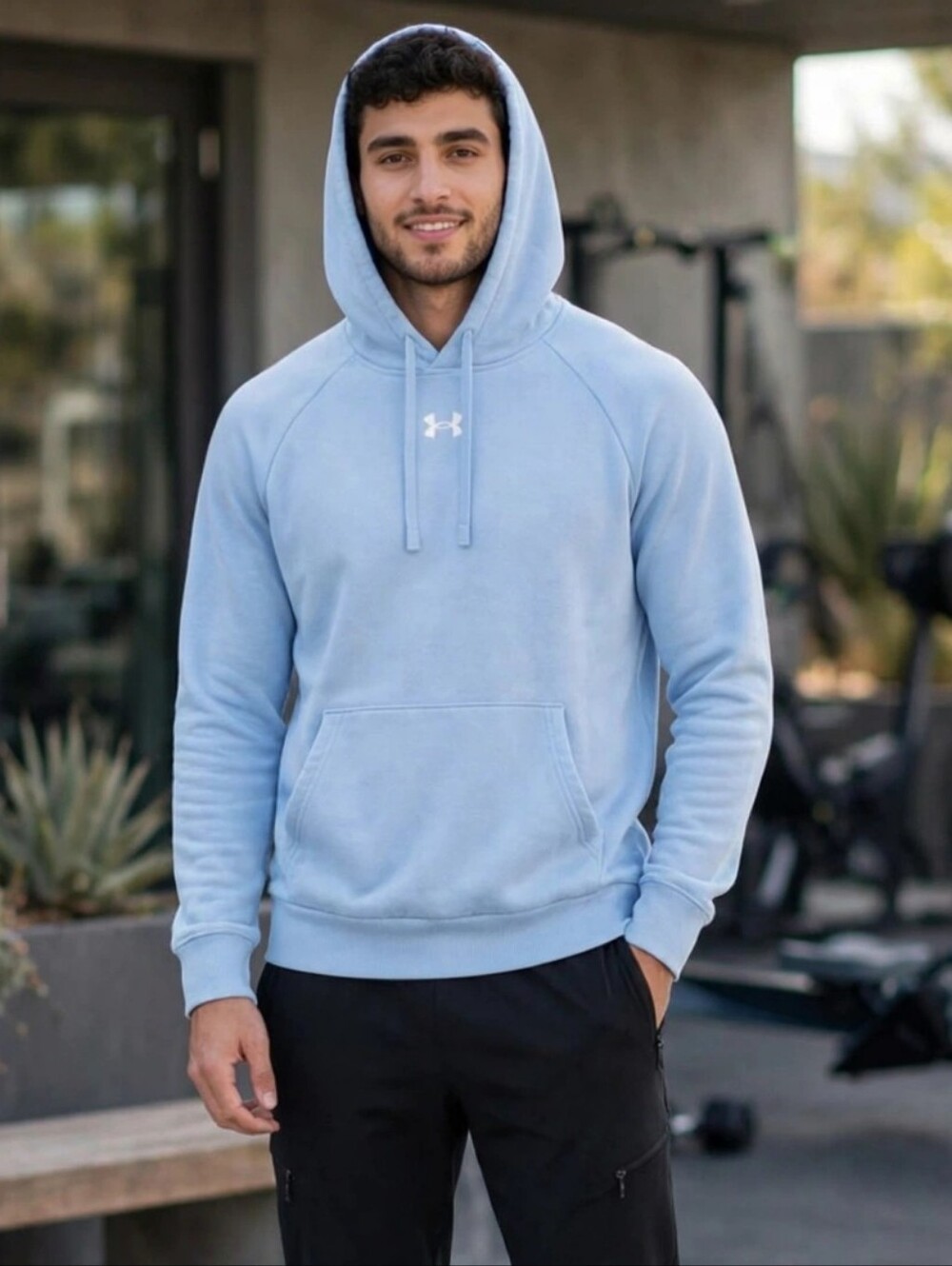 M Under Armour Pale Blue Men's Pullover Hoodie Sweatshirt - Picture 1 of 3